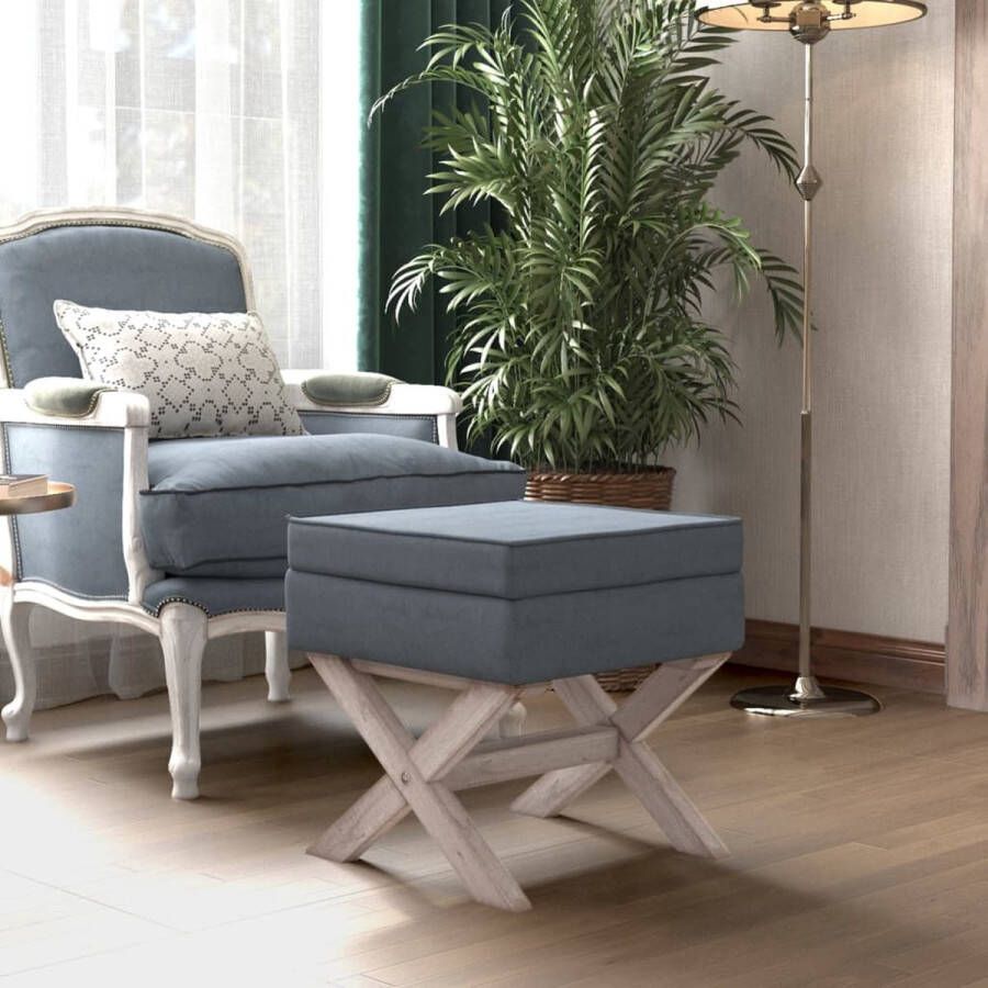 The Living Store Kruk Franse Vintage Donkergrijs Fluweel 45x45x49 cm Opbergruimte Comfortabel