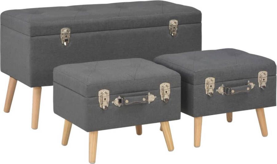 The Living Store Krukkenset Donkergrijs Groot Klein Opbergruimte Polyester