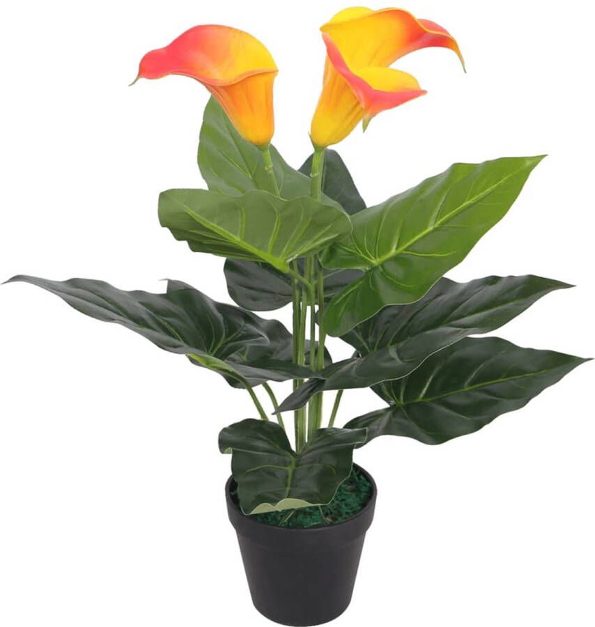 The Living Store Calla lelie kunstplant 45cm Realistische uitstraling 9 bladeren 3 bloemen