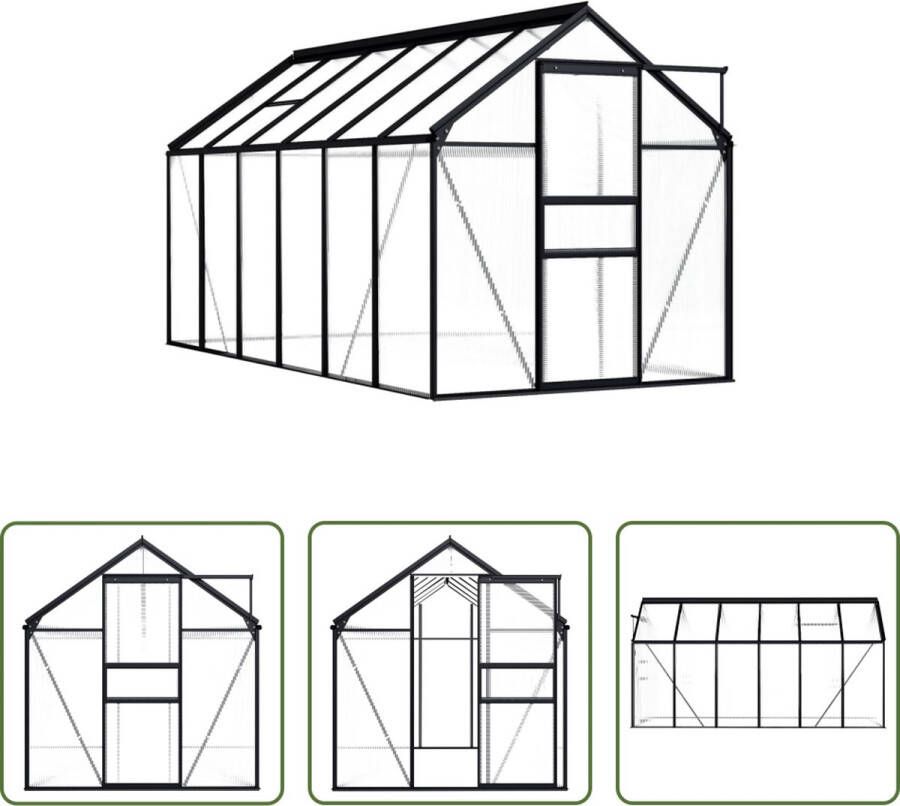 The Living Store Kweekkas Aluminium 190 x 370 x 125 195 cm 7.03 m² polycarbonaat panelen