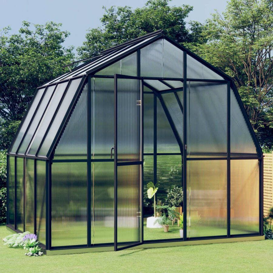 The Living Store Kweekkas Polycarbonaat 282 x 228 x 243 cm UV-bestendig Aluminium en polycarbonaat Antraciet Grondoppervlakte- 6.43 m²