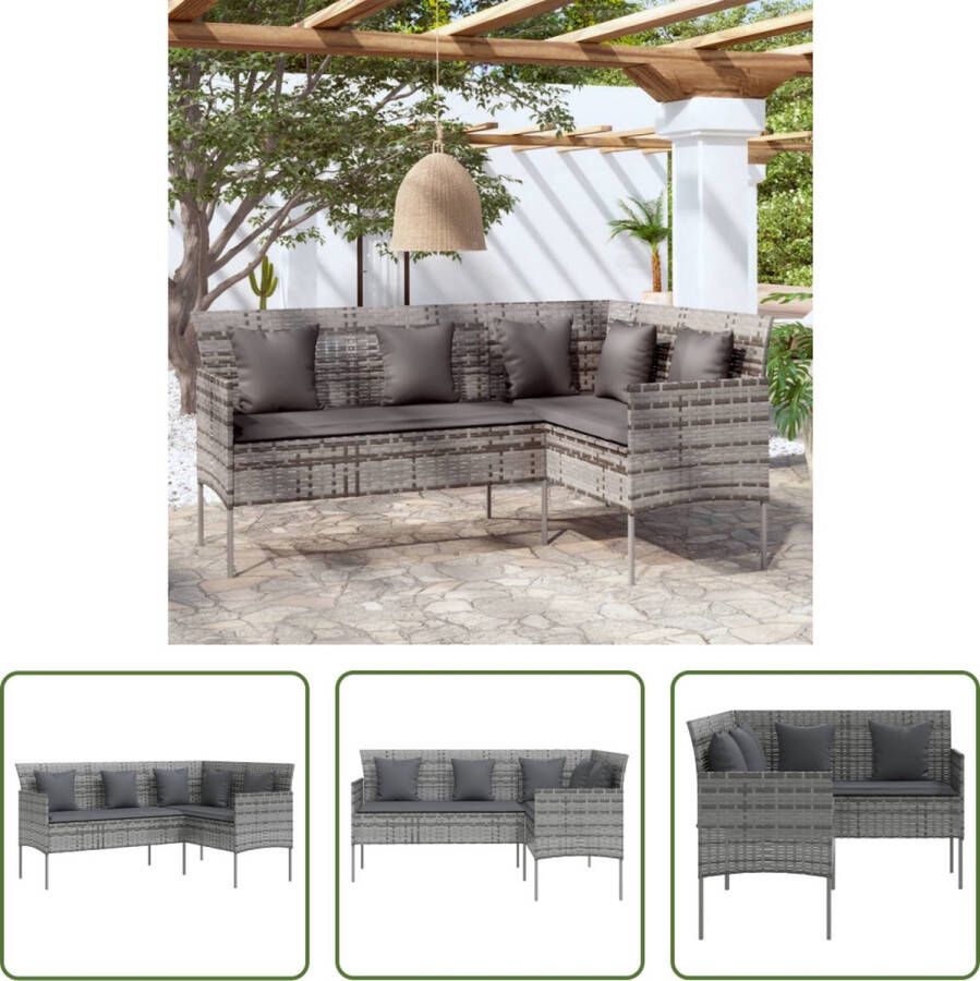 The Living Store L-vormige loungebank grijs 161.5 x 113 x 80 cm weerbestendig PE-rattan