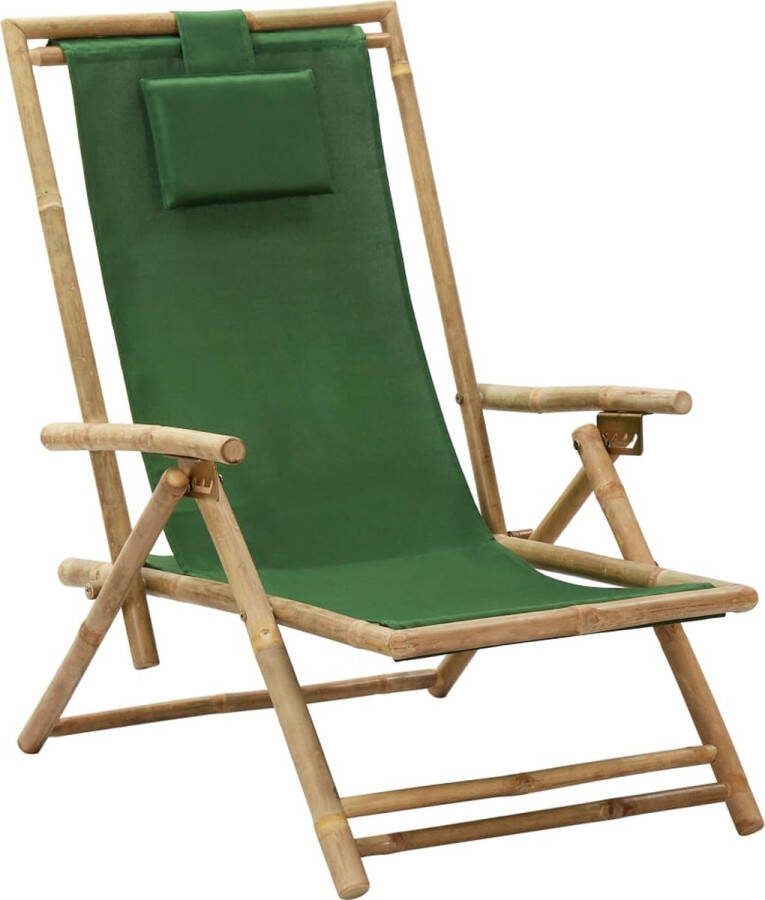 The Living Store Leunstoel Inklapbaar Bamboe Groene stof 64 x 89 x (71 94) cm Verstelbaar
