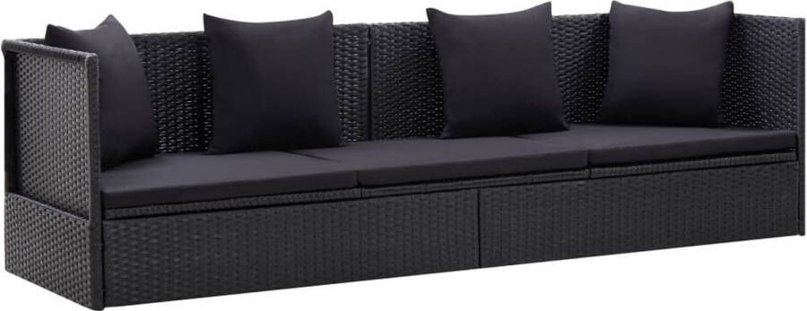 The Living Store Ligbed Poly Rattan Zwart 200x60x58 cm Verstelbaar