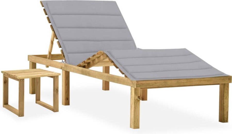 The Living Store Ligbed Tuinmeubelset 200x70x(31.5-77)cm Verstelbaar Grenenhout Grijs Kussen