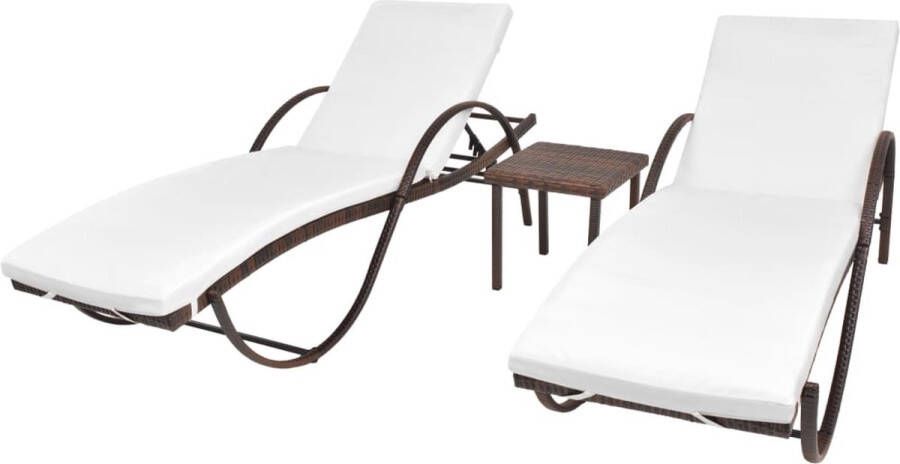 The Living Store Ligstoelenset PE-rattan 193 x 64 x 56 cm bruin inclusief kussens en tafeltje