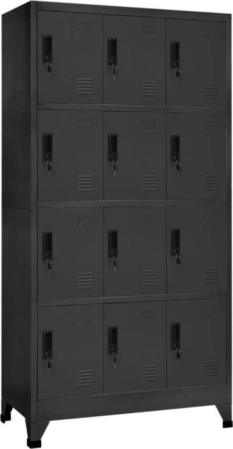 The Living Store Lockerkast 12 deurs 90 x 45 x 180 cm Antraciet Staal