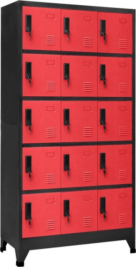 The Living Store Lockerkast 90x40x180 cm staal antracietkleurig en rood Kast