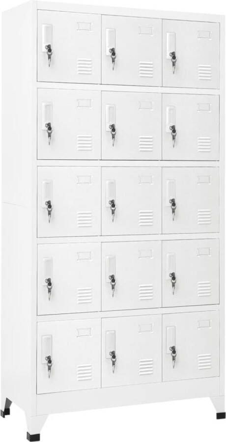 The Living Store Lockerkast 90x40x180cm Lichtgrijs Staal 15 Deuren Ventilatieopeningen Labelhouders