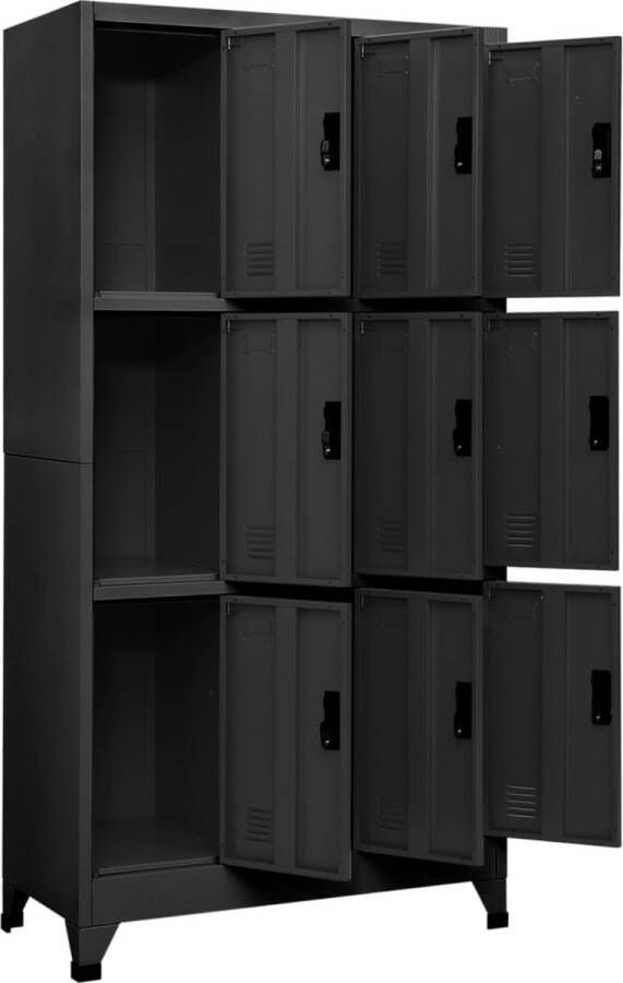 The Living Store Lockerkast Antraciet Staal 90 x 45 x 180 cm 9 afsluitbare deuren