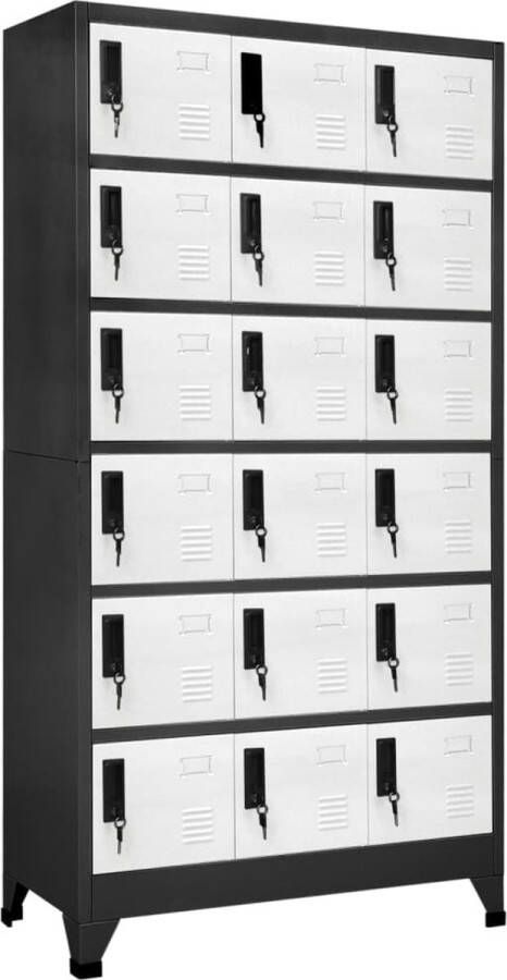 The Living Store Lockerkast Antraciet Wit 90 x 40 x 180 cm Staal