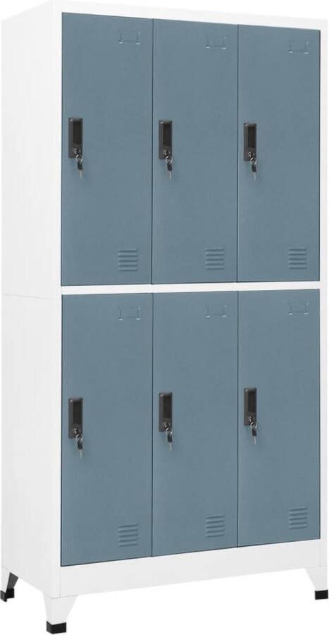 The Living Store Lockerkast Modern Kast 90x45x180 cm Staal Grijs Met hanger 6 deuren