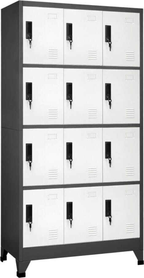 The Living Store Lockerkast Moderne opbergkast Antraciet Wit 90x45x180 cm