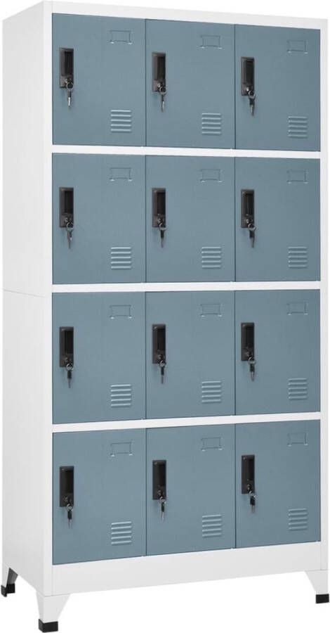 The Living Store Lockerkast Opbergkast 90x45x180 cm Staal Licht- en donkergrijs