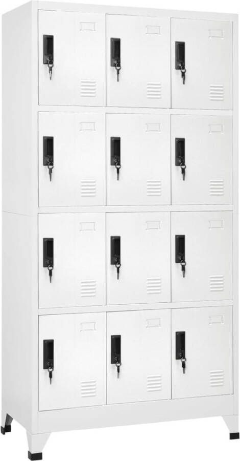 The Living Store Lockerkast Staal 90 x 45 x 180 cm 12 deuren Wit