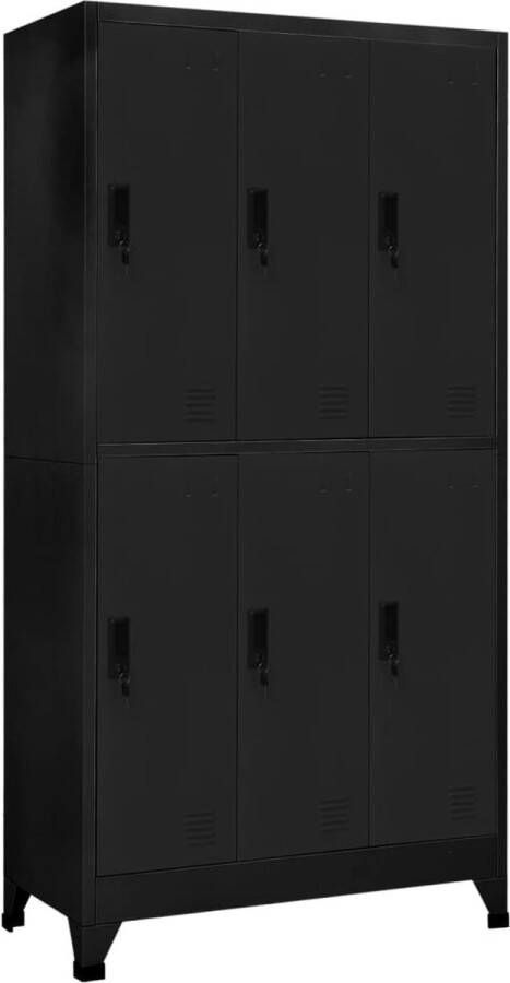 The Living Store Lockerkast Staal 90 x 45 x 180 cm 6 deuren Zwart