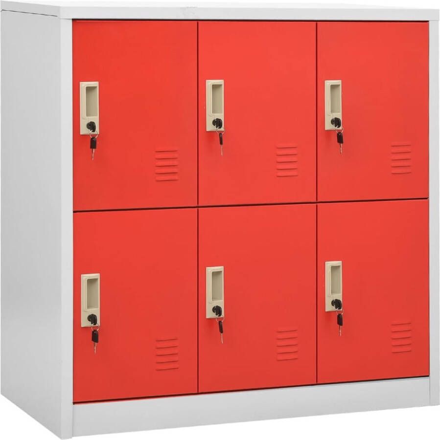 The Living Store Lockerkast Staal 90 x 45 x 92.5 cm 6 lockers lichtgrijs en rood