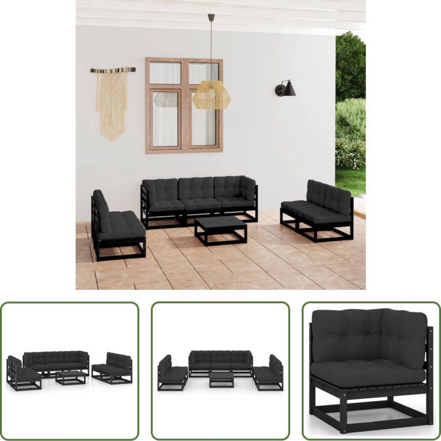 The Living Store Loungebank Grenenhout Zwart 70x70x67 cm Incl Kussens