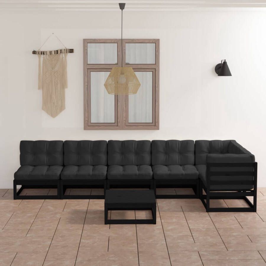 The Living Store Loungebank Grenenhout Zwart 70x70x67 cm Inclusief kussens Montage vereist