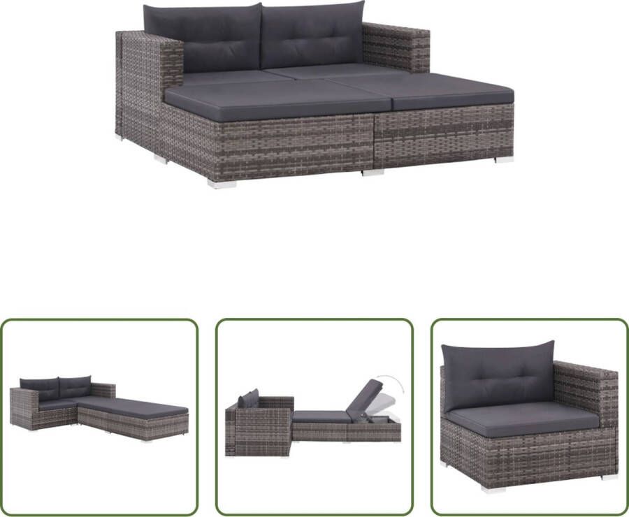 The Living Store Loungebank Grijs en donkergrijs PE Rattan Gepoedercoat stalen frame 139x70x26 cm 6 cm dik kussen