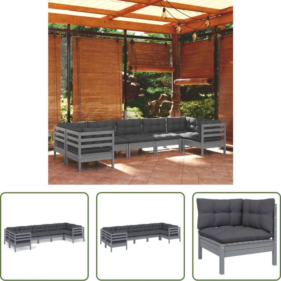 The Living Store Loungebank Grijs Massief grenenhout 63.5 x 63.5 x 62.5 cm Inclusief kussens