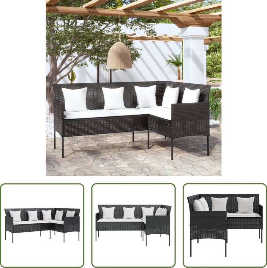 The Living Store Loungebank L-vorm Zwart 161.5 x 113 x 80 cm PE-rattan