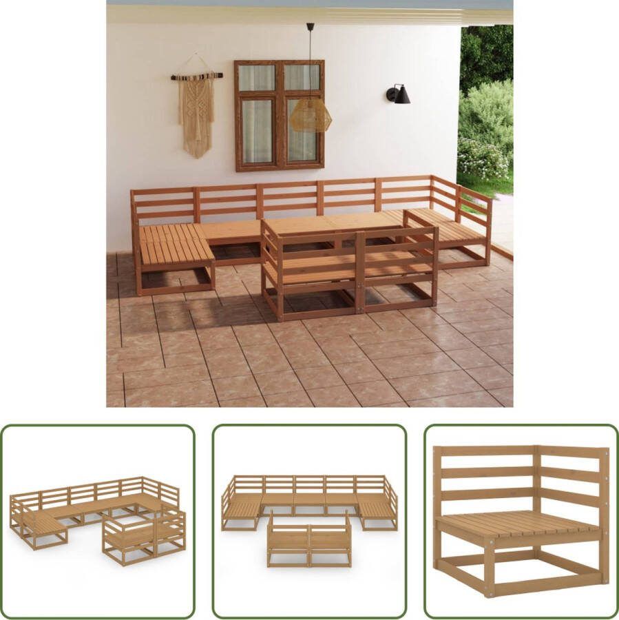 The Living Store loungebank massief grenenhout honingbruin 5x middenbank + 4x hoekbank 70x70x67cm