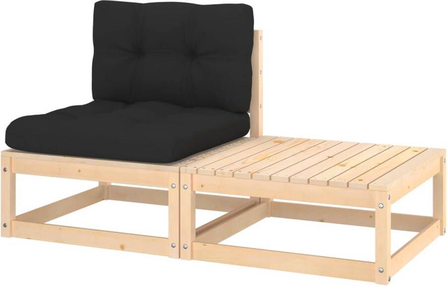 The Living Store Loungebank tuinset Massief grenenhout Antraciet kussen 70x70x67cm