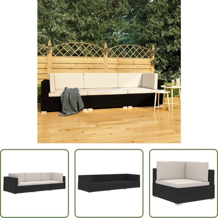 The Living Store Loungebankenset PE-rattan 210 x 70 x 54 cm zwart en crèmewit