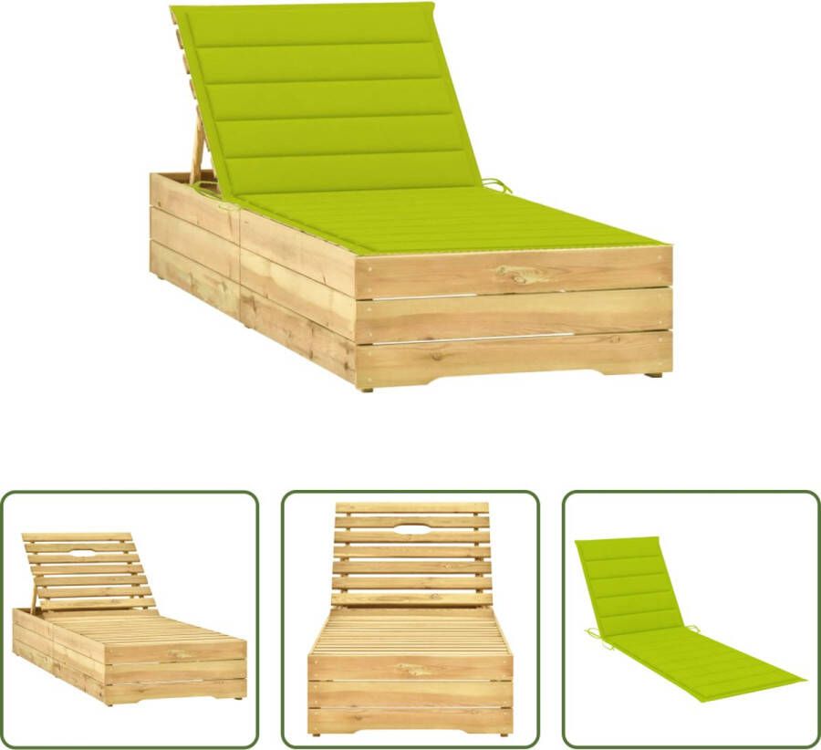 The Living Store Loungebed Grenenhout Helder Groen Kussen 198x68x(28-75) cm Verstelbare Rugleuning