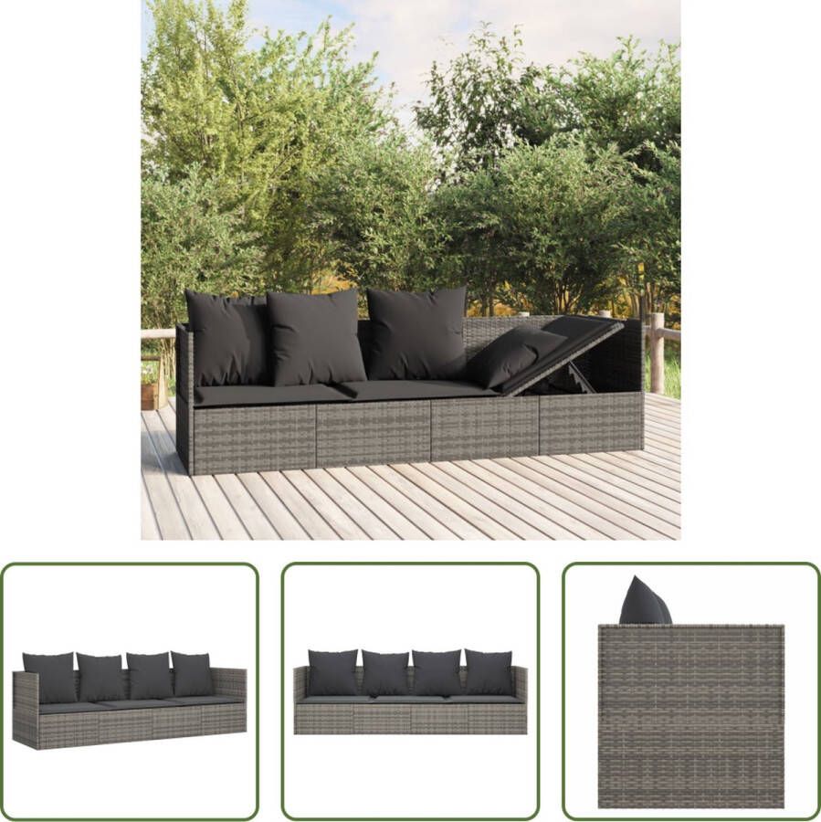 The Living Store Loungebed Grijs Poly rattan 203 x 58 x 56 cm Verstelbaar Inclusief kussens