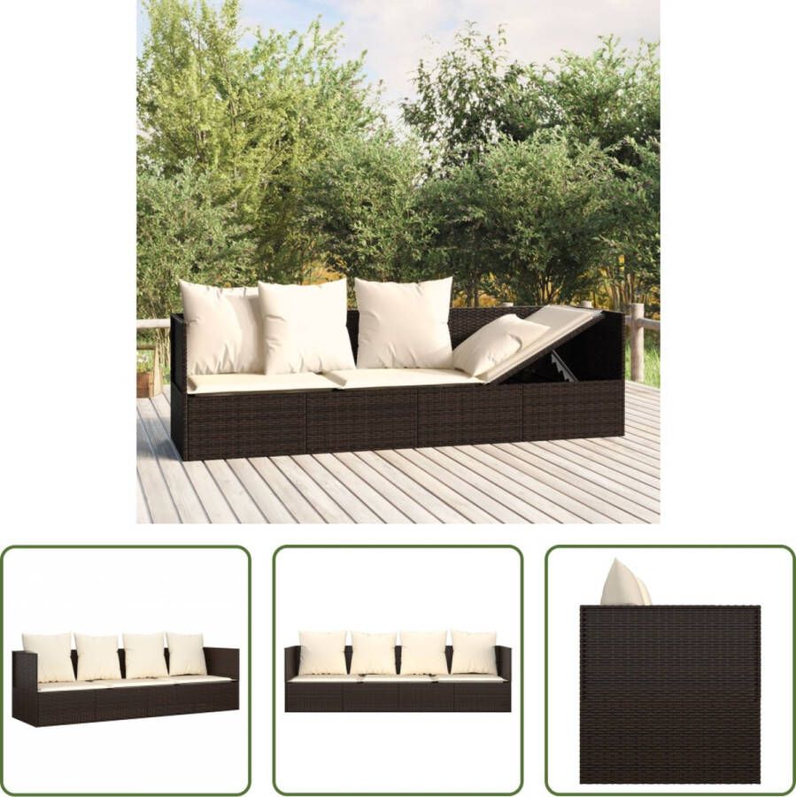 The Living Store Loungebed Polyrattan Bruin 203x58x56cm Verstelbaar Inclusief kussens