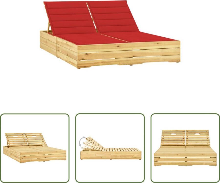 The Living Store Loungebed Tuin 198x135cm Verstelbare Rugleuning Rood Kussen