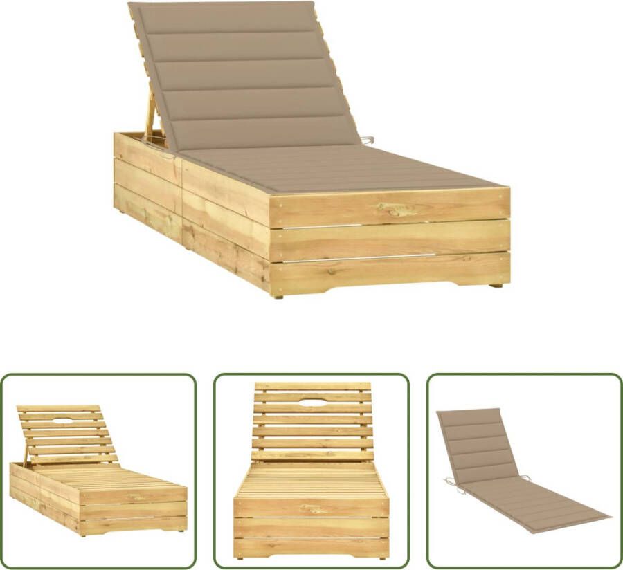 The Living Store Loungebed Tuin Grenenhout Verstelbare Rugleuning Beige Kussen 198x68x(28-75) cm