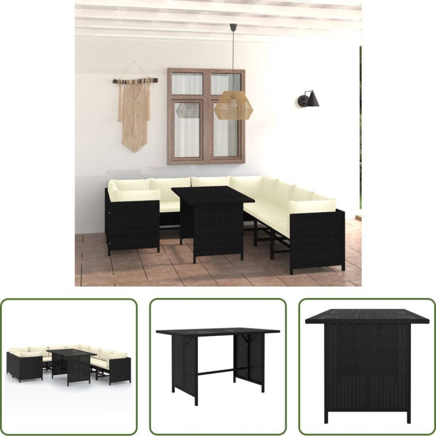 The Living Store Loungehoek Poly Rattan Hoekbank + Middenbank Set Zwart 60x60x60cm Inclusief Kussens Montage vereist