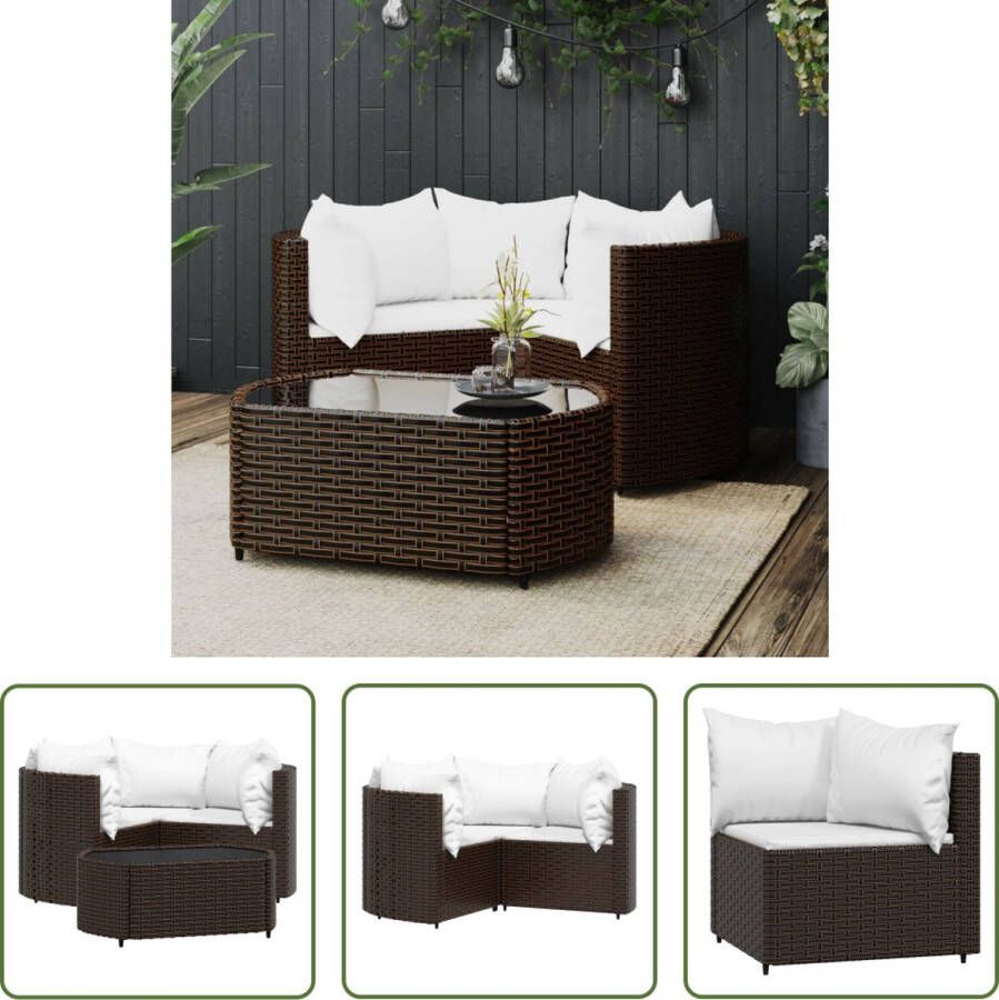 The Living Store Loungehoekbank Bruin 63x63x57.5 cm Inclusief kussens en tafel