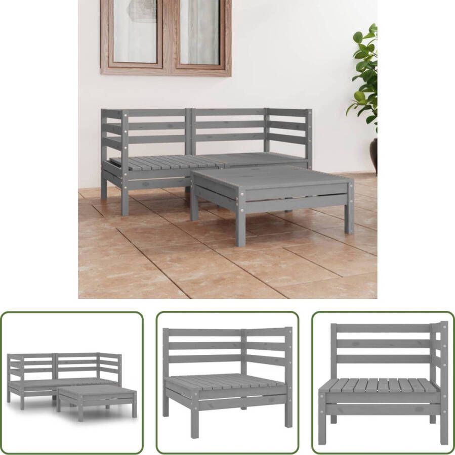 The Living Store Loungehoekbank Massief Grenenhout Grijs 63.5 x 63.5 x 62.5 cm (B x D x H) Inclusief 2 hoekbanken en 1 tafel