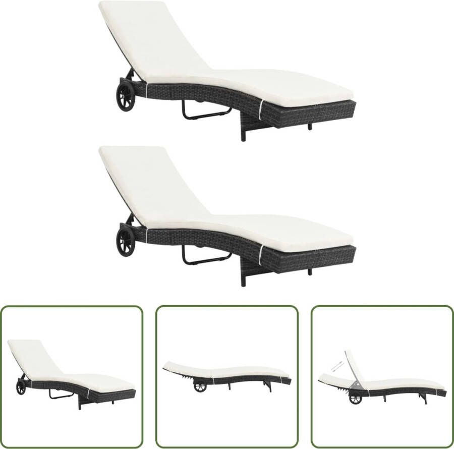 The Living Store Lounger Set Zwart 199 x 60 x 37 cm Waterbestendig Verstelbare rugleuning Met wielen Inclusief kussens