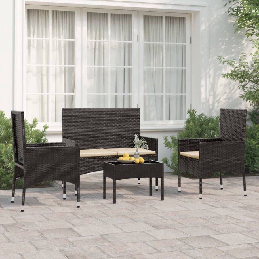 The Living Store Loungeset 2 x Stoel 1 x Tweezitsbank 1 x Tafel Zwart PE-rattan en gepoedercoat staal 150 x 85 x 51 cm (B x D x H)