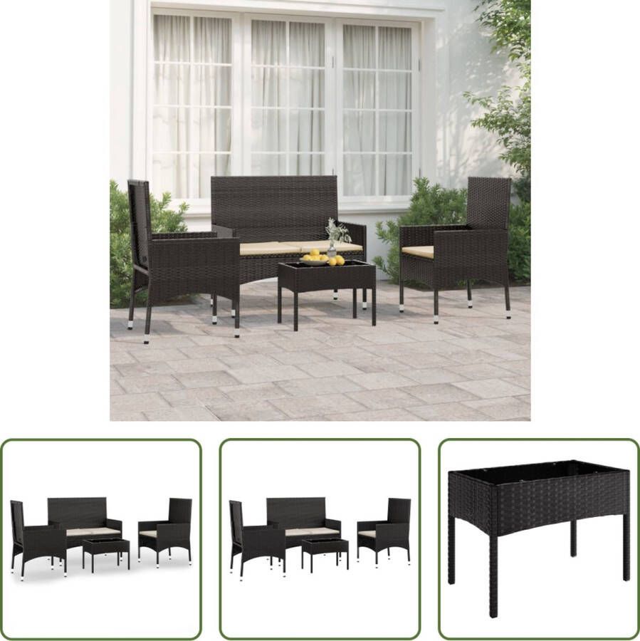 The Living Store Loungeset 2 x Stoel 1 x Tweezitsbank 1 x Tafel Zwart PE-rattan en gepoedercoat staal 150 x 85 x 51 cm (B x D x H)