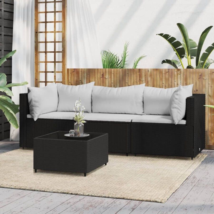 The Living Store Loungeset A Hoekbank en Middenbank Zwart 63x63x57.5 cm Inclusief kussens