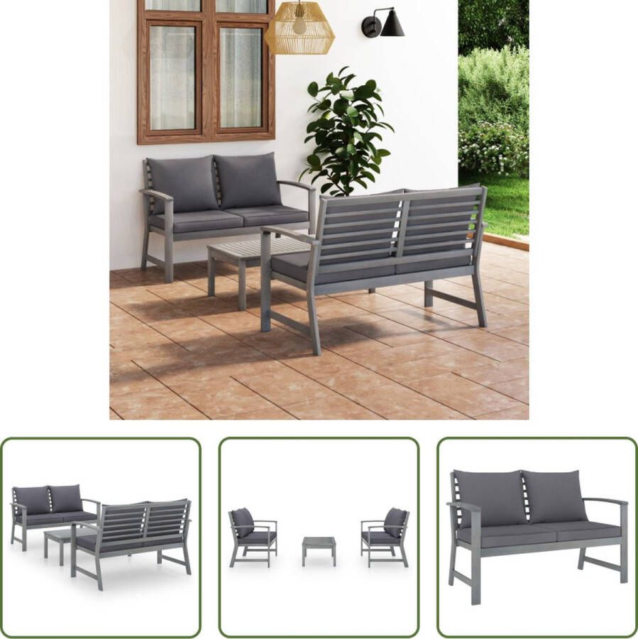 The Living Store Loungeset Acaciahout Greywash 120x60.5x81cm Inclusief salontafel