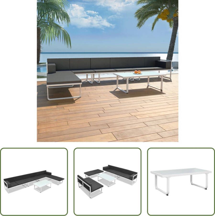 The Living Store Loungeset Aluminium Zwarte en witte zittingen Inclusief salontafel en kussens 379 x 193 x 60 cm