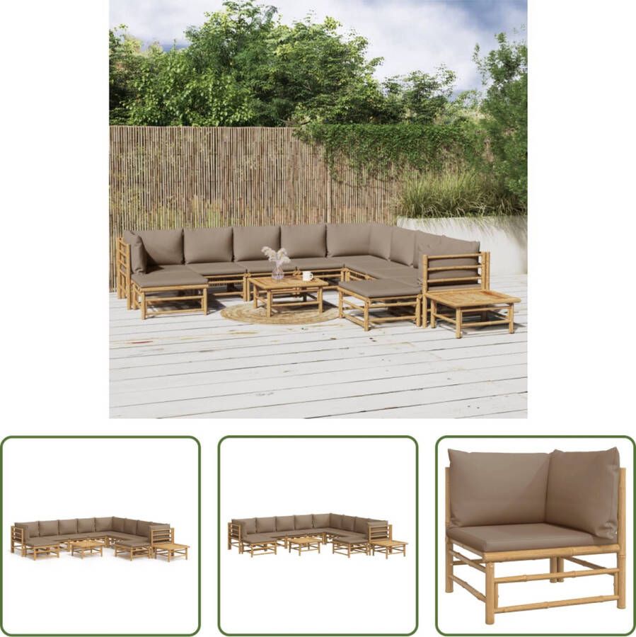 The Living Store Loungeset Bamboe Tuinmeubelen 10 zitkussens 11 rugkussens