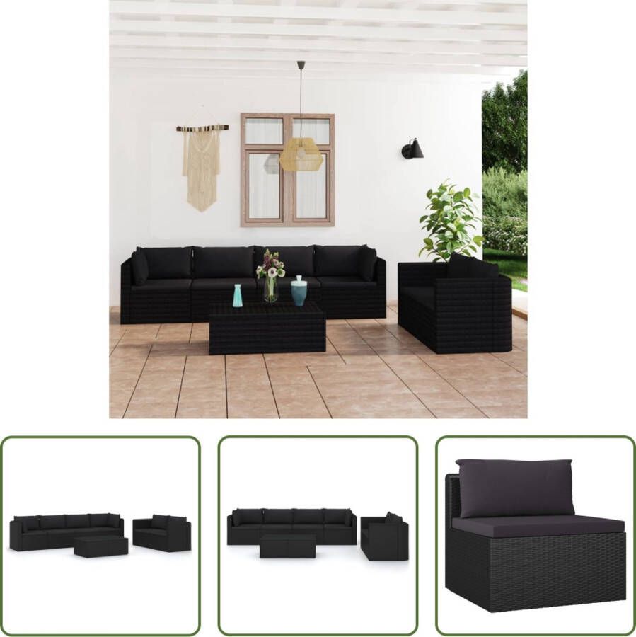 The Living Store Loungeset Black PE-rattan 62x62x33cm salontafel 68x72x63cm middenbank 72x72x63cm hoekbank