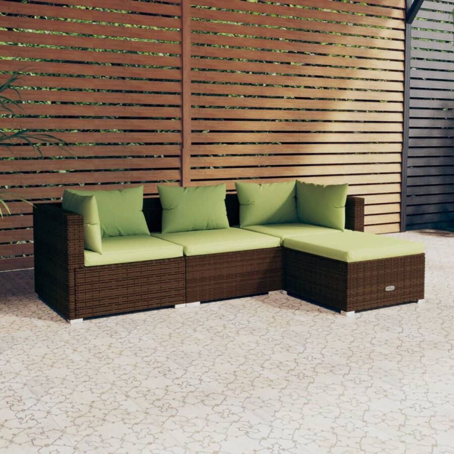 The Living Store Loungeset Bruin Hoekbank Middenbank Voetenbank 70 x 70 x 60.5 cm Waterdicht PE-rattan