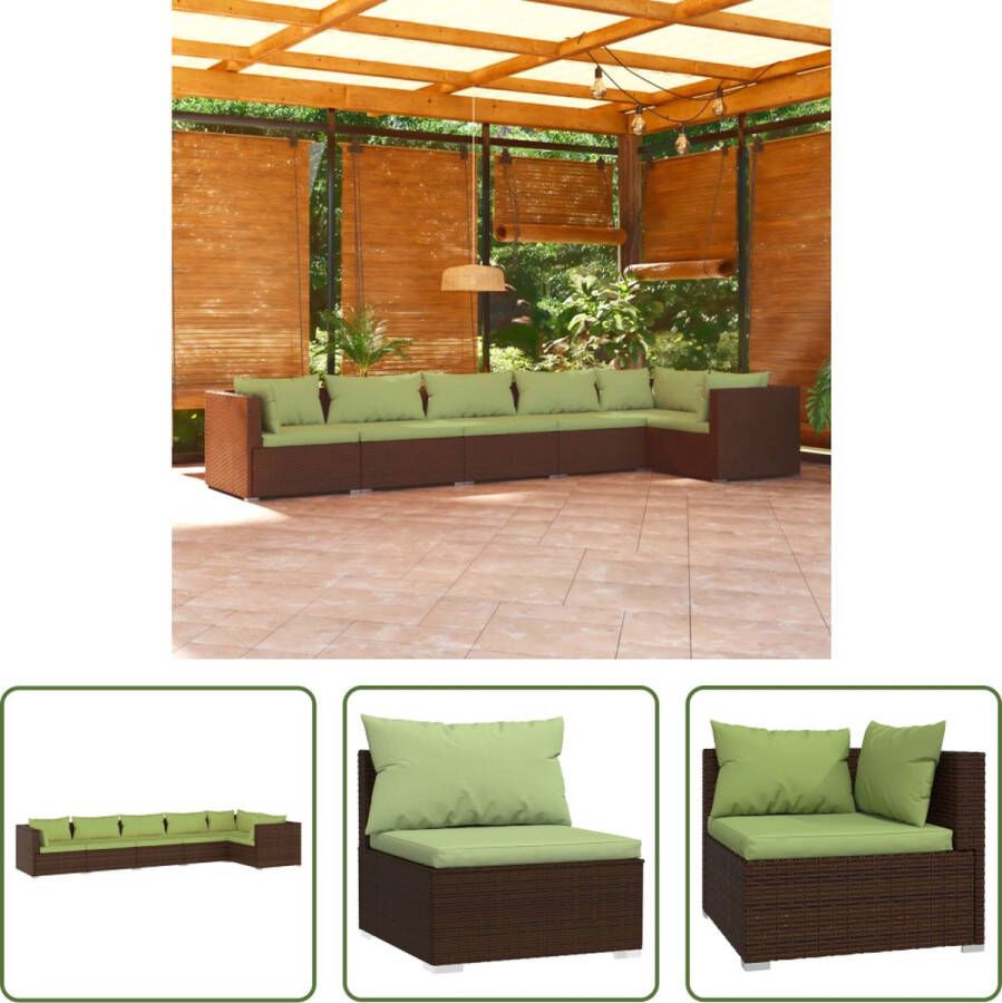 The Living Store Loungeset Bruin PE-rattan 3 hoekbanken 3 middenbanken 6 zitkussens 9 rugkussens