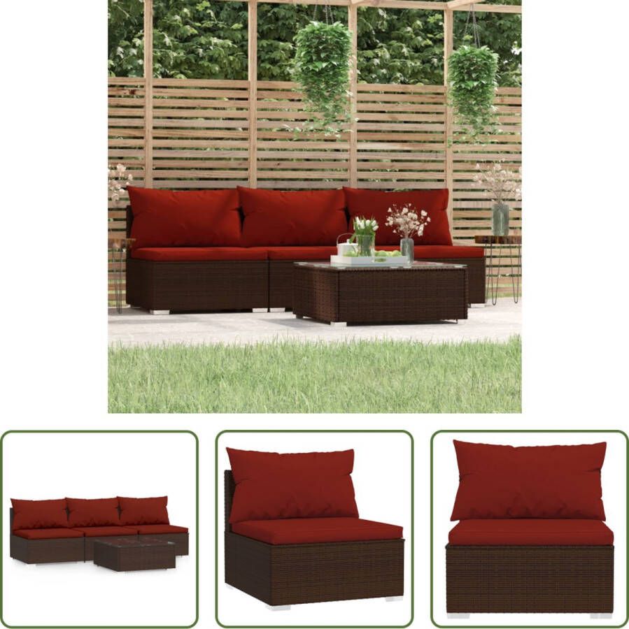 The Living Store Loungeset Bruin PE-Rattan 60x60x30cm salontafel Modulair design