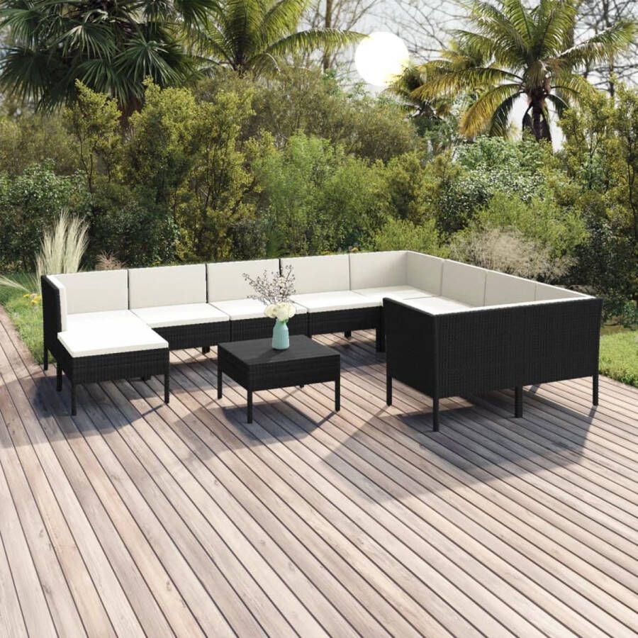 The Living Store loungeset Corfu Tuinmeubelen Zwart PE-rattan 5x middenbank 4x hoekbank 1x voetenbank Zitkussens rugkussens Afmetingen- tafel 60x60x35cm middenbank 57x69x69cm hoekbank 69x69x69cm