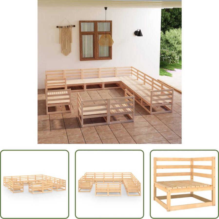 The Living Store Loungeset Grenenhout 6x Middenbank 7x Hoekbank 70x70x67cm Montage vereist